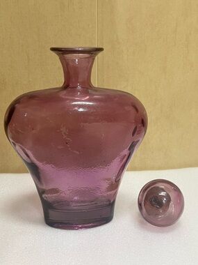 Large Vintag Amethyst Blown Glass Decanter Cork Stopper Made In Spain San Miguel